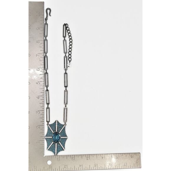 Akkad Designer Necklace Pendant Web Blue Pave Rhinestone Sparkle Signed Bin2 - Picture 12 of 12